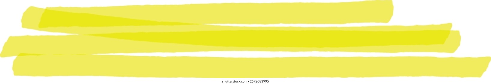 Three horizontal brushstrokes of yellow paint creating a vibrant and textured design element on a clean white background, perfect for adding a pop of color to any project