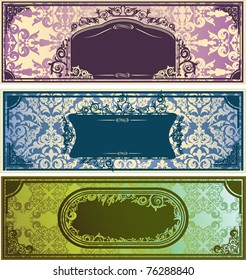 Three horizontal colorful banners with classic ornament