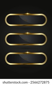 Three horizontal design with a glossy black core surrounded by a shiny gold oval-shaped frame. set of three sparkling highlight at the top center adds a luxurious touch.