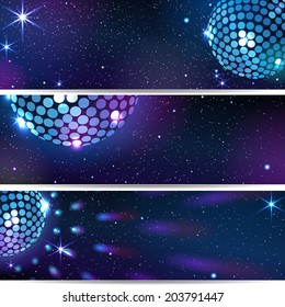 Three Horizontal Disco Backgrounds. EPS 10. Masks are used.  Smartly grouped and layered.