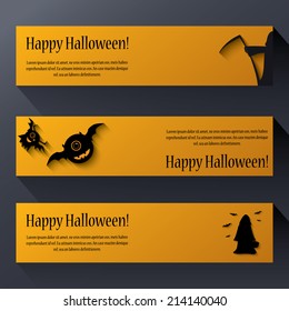 Three horizontal Halloween banners with different motives. Eps10 vector illustration.