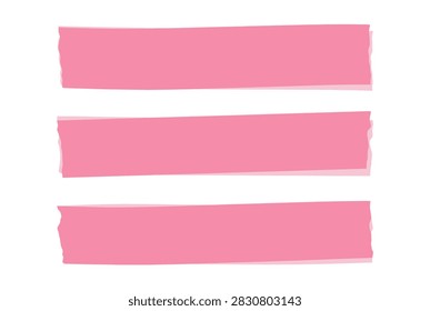Three horizontal pink adhesive tape strips on a white background