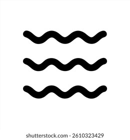 Three horizontal wavy lines create a stylized representation of water. The lines are evenly spaced and of consistent width, conveying movement and fluidity against a neutral background.