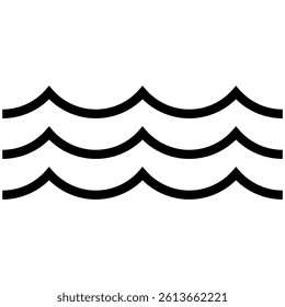 Three horizontal wavy lines stacked on top of each other, symbolizing water, waves, or the sea.