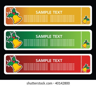Three horizontall christmas banners vector with bell