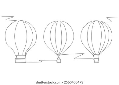 Three hot air balloons. Hot air balloon concept one-line drawing