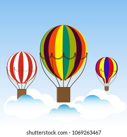 Three Hot air balloons in the sky with cloud background  