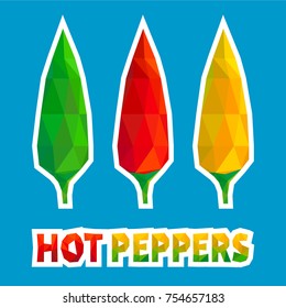 Three Hot Chili Peppers in Polygonal Style
