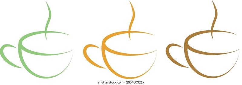 three hot drink cups illustration for tea logo, coffee shop logo, green tea logo, website, drink business, cafe, and many more