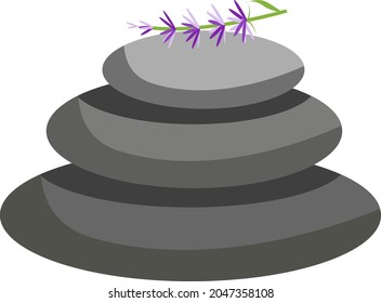 Three hot stones for spa treatments and a sprig of lavender, the icon vector. Massage stones. Lava stones isolated on a white background.