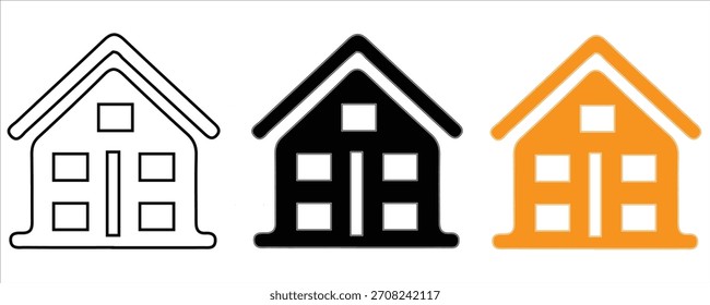 Three house icons in different styles and colors, isolated on

