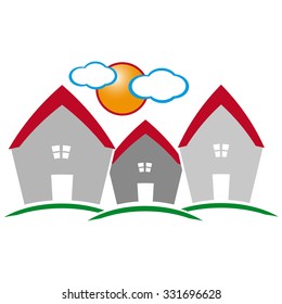Three houses designed like a cartoon