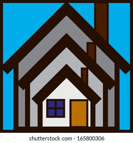 Three houses on a background of blue sky. vector illustration