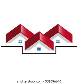 Three houses with red roofs