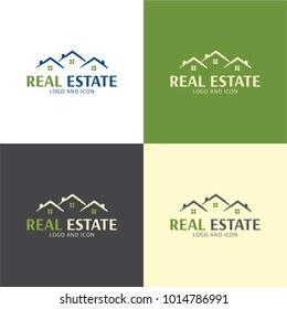 Three Houses Roofs Real Estate Logo and Icon - Vector Illustration