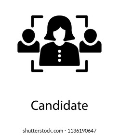 
Three human avatars where on is in the focus, disclosure for candidate icon 