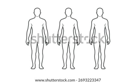 Three Human Body Outlines On White Background Keywords: human, body, outline, figure, silhouette