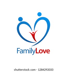 Three human family love logo concept design. Symbol graphic template element vector