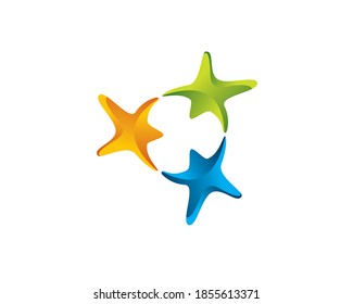 three human figure as 3 star holding hand together flying united 
