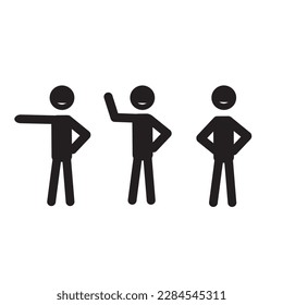 three human figures isolated on a white background, set of positions, stick man pictogram