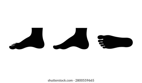 Three human foot silhouettes in varying positions against a white background silhouette feet pedal pedes toes sole heel