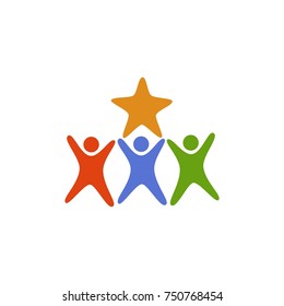 Three human handling star together logo template