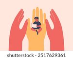 Three human hands surrounded boy reading book with kindness. Healthcare support and shield children