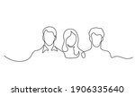 Three Human heads silhouette. Two young man and woman. Team concept. Continuous one line drawing. Vector illustration
