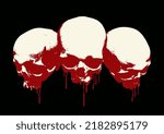 three human skulls with red blood spots and splashes. Graphic print for clothes, fabric, wallpaper, wrapping paper, design element for halloween party