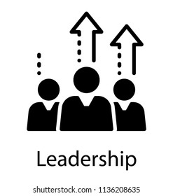 Three humans with different aptitude levels displayed by arrows on the head, icon for leadership