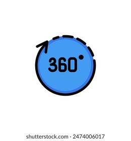 Three hundred sixty degree in circle line icon. Arrow, rotation, dotted line. Virtual reality concept. Can be used for topics like vr devices, panorama, photo, video technology