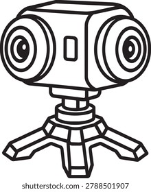 Three hundred sixty degree panoramic camera device on tripod vector outline icon illustration for virtual reality