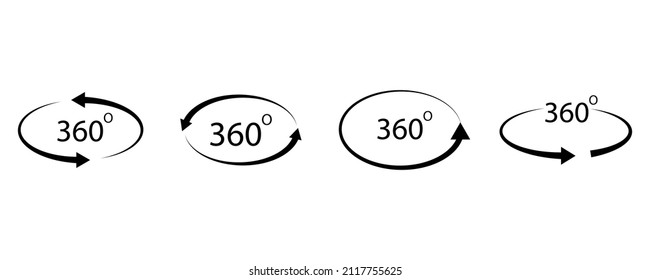 Three hundred and sixty degrees icon. Different signs. Arrows circle shape. Simple art. Vector illustration. Stock image.