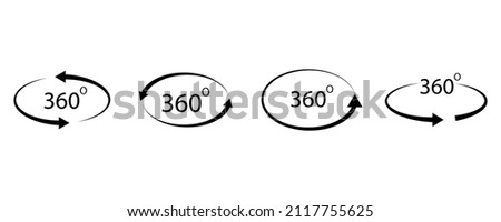 Three hundred and sixty degrees icon. Different signs. Arrows circle shape. Simple art. Vector illustration. Stock image.