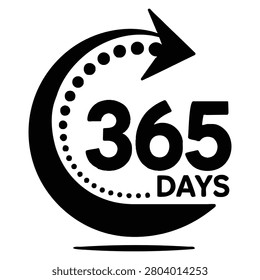 Three hundred and sixty five days a year symbol illustrated in vector style. Suitable for calendar graphics, full year service, and planning concepts.
