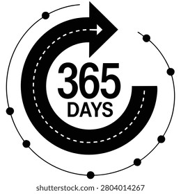 Three hundred and sixty five days a year icon in vector style. Ideal for calendar themes, continuous service concepts, and yearly availability graphics.