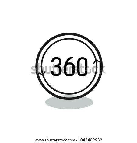 Three Hundred and Sixty lettering in circle. Full rotation sign. Typed text, calligraphy. For websites, banners, leaflets and brochures.