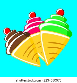 Three ice cream cones with different flavors 