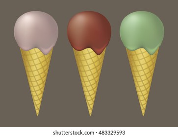 Three Ice Cream cones illustration