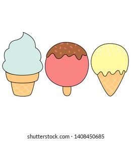 Three ice cream in different shapes and colors