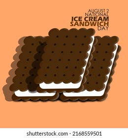 Three Ice Cream Sandwiches With Vanilla Flavor Filling With Bold Text On Light Brown Background, National Ice Cream Sandwich Day August 2