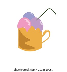 three ice cream scoop in a cup with a green straw ice cream icon pink blue purple ice new