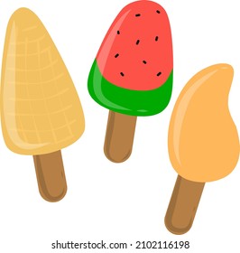 Three ice cream sticks or fruit popsicle with various colors