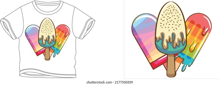 three ice cream t-shirt design background color is a white and t-shirt color is a white beautiful color and beautiful design