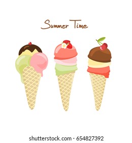 Three ice creams, vector illustration