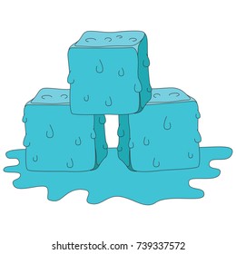 Three Ice Cubes cartoon. Outlined illustration with thin line black stroke