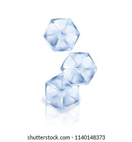 Three ice cubes isolated on the white background. Vector illustration of three pieces of ice. Making of cold drinks, alcoholic and non-alcoholic beverages, cocktails.