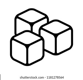 Three ice cubes or sugar cubes line art vector icon for apps and websites