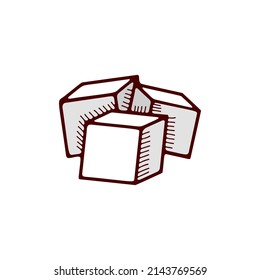Three ice cubes or sugar cubes line icon vector art for apps and websites