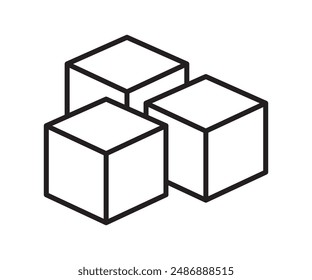 Three ice cubes or sugar cubes set flat vector icon for apps and websites, cube icon symbol with three blocks. cubic building icon, three sugar cubes icon